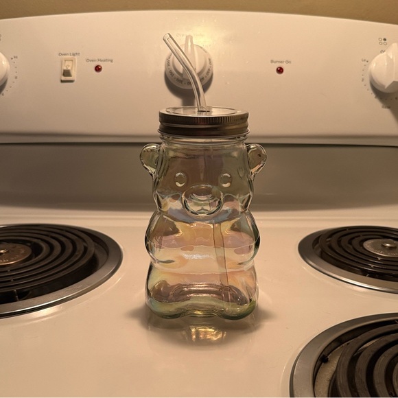 Other - Clear Bear-Shaped Glass Jar with Straw